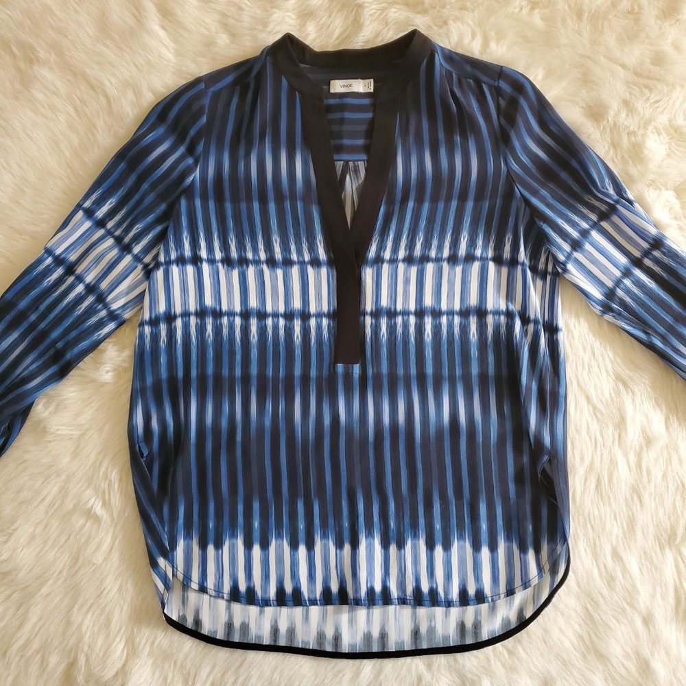 Vince Tie Dye Blue Silk Popover Blouse Size 0 EUC - Picture 6 of 13